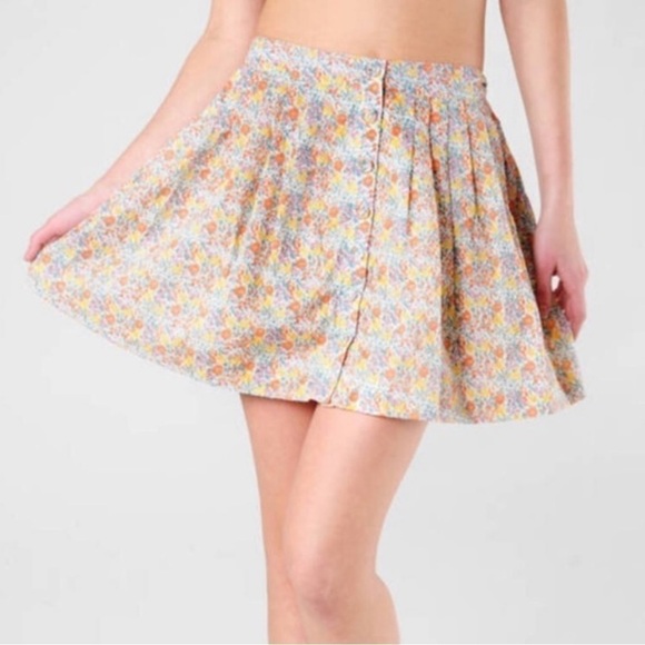 Free People Ditsy Floral Fabric Covered Button Down Skirt Pockets Pleated Lined - Picture 1 of 12